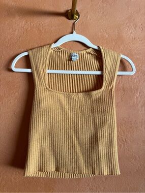 Rhythm Rib Knit Square Neck Sweater Tank Top Mustard Yellow Medium